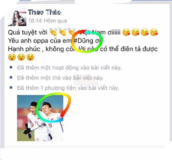 Khi con gái xem bóng đá: Thích Bùi Tiến Dũng nhưng đăng nhầm ảnh Quang Hải, Văn Thanh - Ảnh 1.