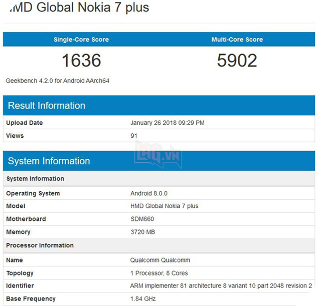 Nokia 7 Plus xuất hiện trên GeekBench: Snapdragon 660, 4GB RAM và cài sẵn Android 8.0.0 - Ảnh 2.