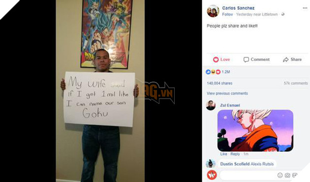 Ông bố trẻ lên mạng xã hội xin cư dân mạng 1 triệu lượt thích để được đặt tên con là Goku