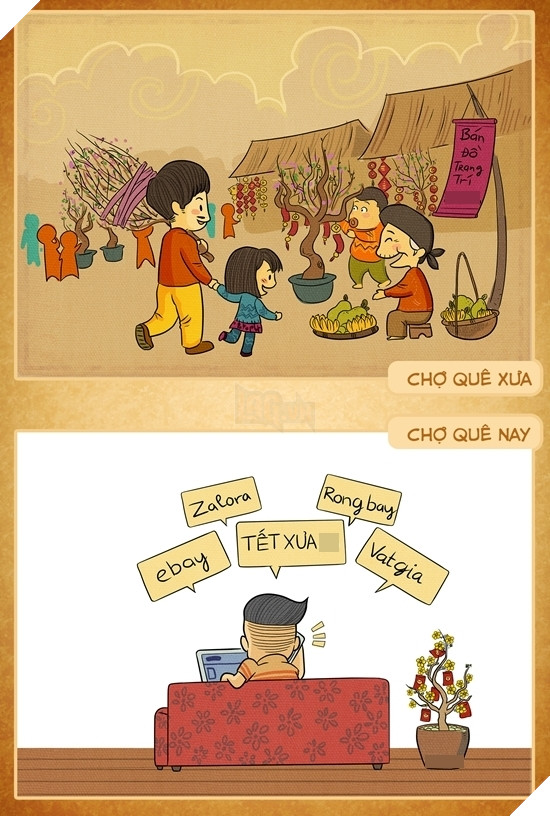 Sự khác biệt Tết xưa - Tết nay qua loạt tranh khiến chúng ta suy ngẫm