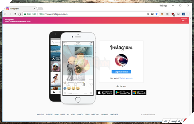 
Bước 1: Khởi động trình duyệt web trên máy tính và truy cập vào trang web Instagram và đăng nhập tài khoản của bạn vào.
