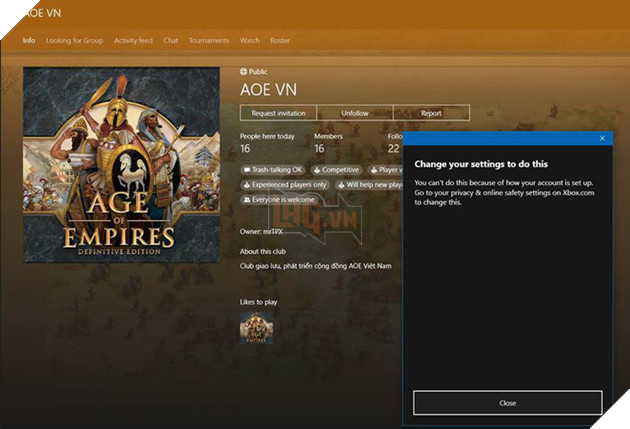 
Với hệ thống Xbox Live, các tình năng về cộng đồng của AoE DE sẽ phát triển cực mạnh. Giờ đây, chỉ cần ngồi ở nhà, các bạn đã có thể tham gia vào các nhóm, hội, các giải đấu và sự kiện online...
