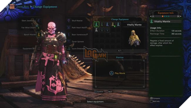 Người chơi có thể trang bị Vitality Mantle để tăng lượng máu của bản thân