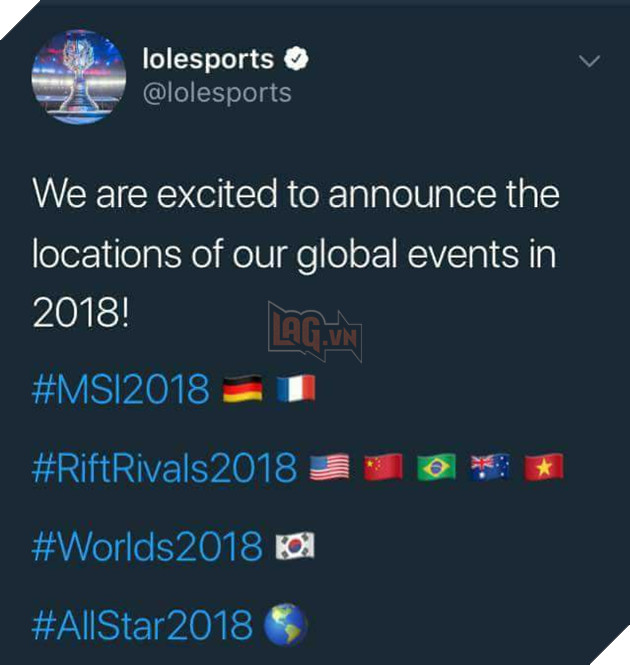 Riot hé lộ địa điểm tổ chức MSI và CKTG năm 2018, Việt Nam sẽ là nơi đăng cai một giải đấu LMHT quốc tế