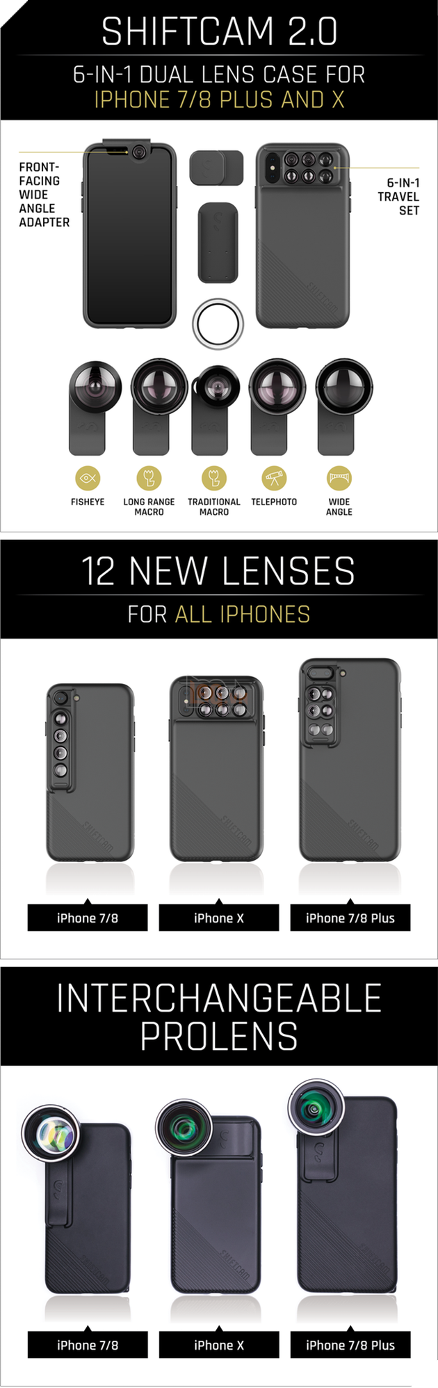 Tất cả các loại ống kính trong bộ Pro Lens được thiết kế riêng cho iPhone 7/8 Plus và iPhone X cho người dùng rất nhiều lựa chọn