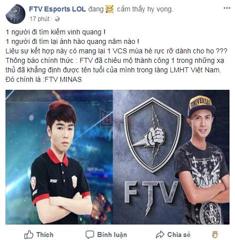 LMHT: FTV chính thức chiêu mộ thành công xạ thủ vàng Minas sau khi để mất Slayder