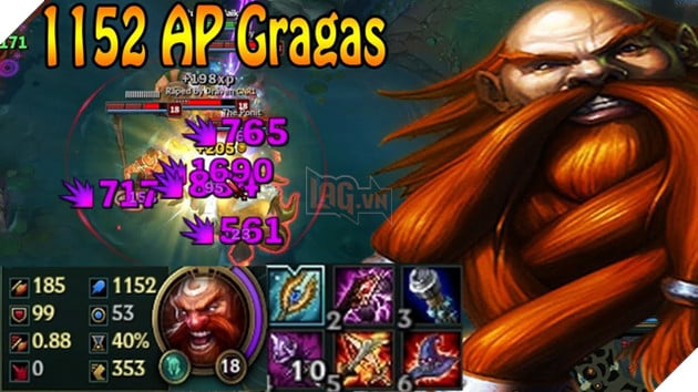 Gragas AP rất mạnh nhưng lại thiếu đi sát thương duy trì nên chỉ combo chết 1 người.