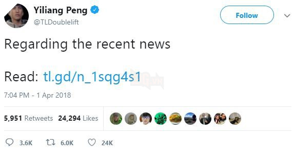 
Hàng ngàn lời động viên chia sẻ của fan hâm mộ và đồng nghiệp đã được gửi đến Doublelift
