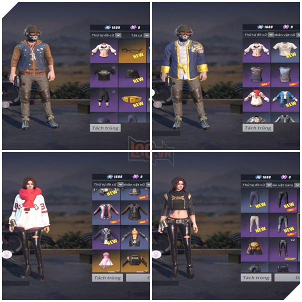 Đầu tiên là trang phục cho nhân vật, bao gồm quần, áo, váy( nếu nhân vật nữ), kính, mũ,... rất đa dạng cả ở khía cạnh màu sắc lẫn chủ đề liên quan.