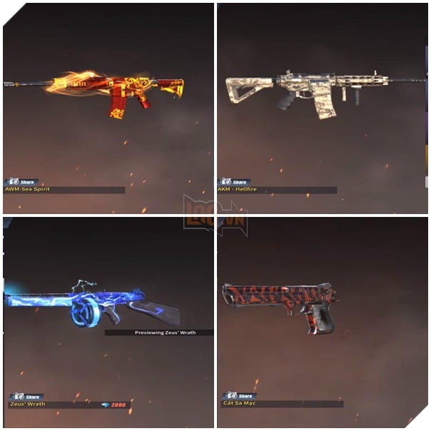 Tiếp đến là vũ khí, các khẩu súng đều đã được sơn rất nhiều màu sắc để trở nên hào nhoáng. Dĩ nhiên, những game thủ đã chán màu sắc cổ điển của súng sẽ phải chi tiền để mua skin.