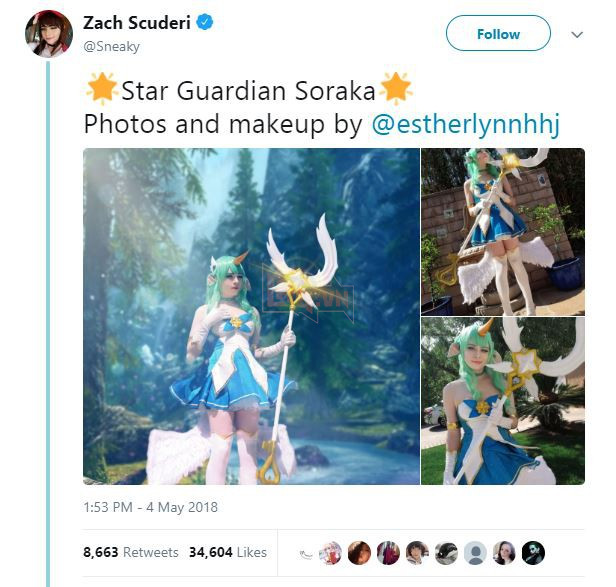 LMHT: Ngôi sao Cloud9 tiếp tục "Chọc Mù Mắt" fan hâm mộ với bộ cosplay Soraka Vệ Binh Tinh Tú đầy ma mị