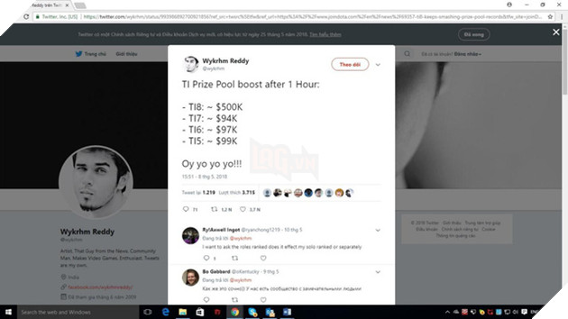 Chỉ sau 1 tuần, tổng giải thưởng của DOTA 2 TI8 đã vượt qua cột mốc 200 tỷ