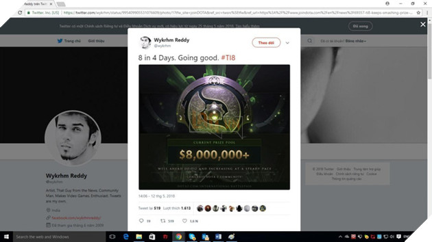 Chỉ sau 1 tuần, tổng giải thưởng của DOTA 2 TI8 đã vượt qua cột mốc 200 tỷ