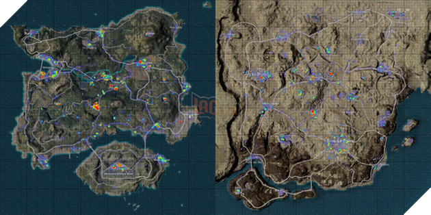 Màu đỏ là nơi nhiều người chiến thắng đáp dù, màu xanh thì ít hơn.