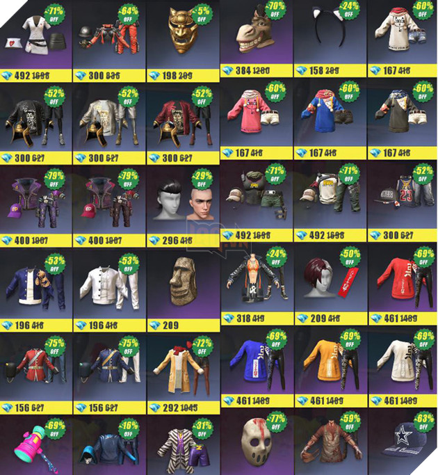 Hiện tại đang có rất nhiều mặt hàng thời trang được trưng bay và bán tại cửa hàng Rules of Survival.