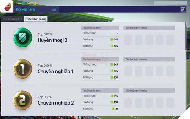 Phần thưởng xếp hạng cũng sẽ vô cùng hấp dẫn khi chúng ta đạt được cột mốc nhất định