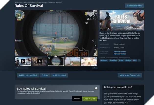 
Rules of Survival không được cộng đồng ủng hộ trên nền tảng mới.
