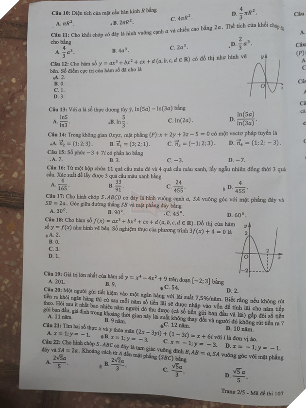 Đáp án đầy đủ 24 mã đề môn Toán kỳ thi THPT Quốc gia 2018 7
