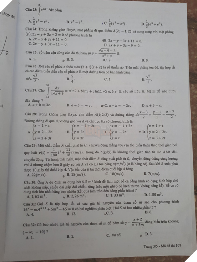 Đáp án đầy đủ 24 mã đề môn Toán kỳ thi THPT Quốc gia 2018 8