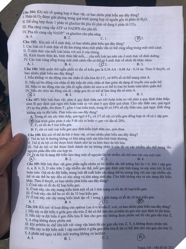 Gợi ý đáp án môn Sinh học tất cả mã đề thi THPT Quốc gia 2018 - Ảnh 3.