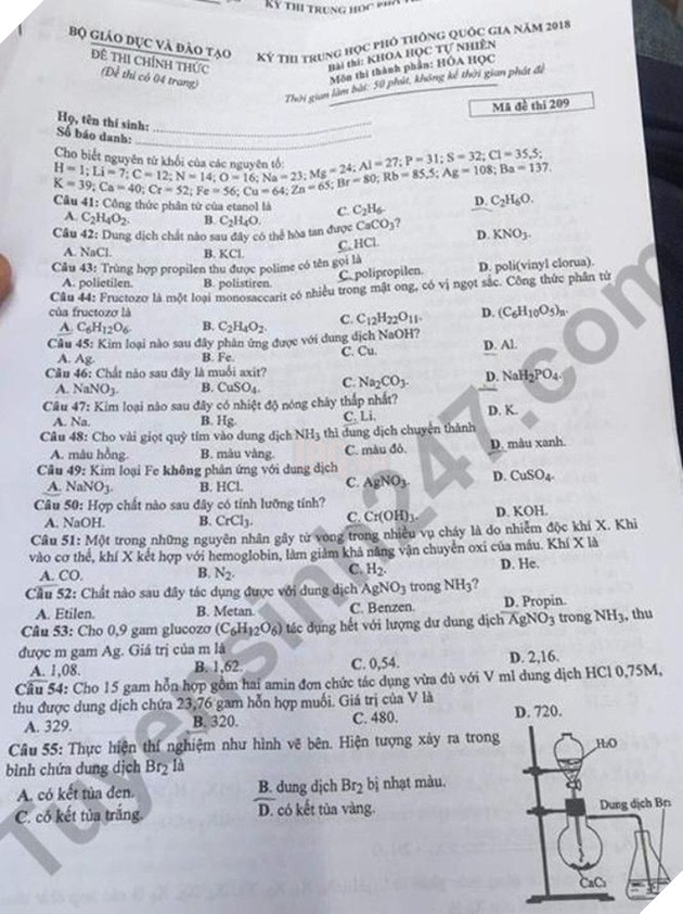 Gợi ý đáp án môn Hóa học THPT quốc gia 2018 - Ảnh 2.