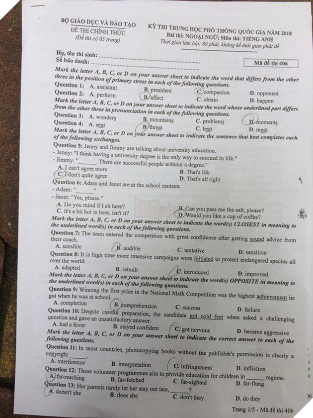 [CẬP NHẬT] Gợi ý đáp án các mã đề thi môn Ngoại ngữ kỳ thi THPT Quốc gia 2018 - Ảnh 6.