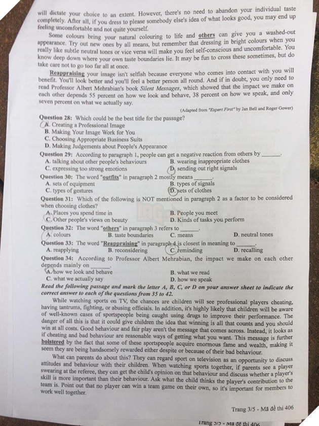 [CẬP NHẬT] Gợi ý đáp án các mã đề thi môn Ngoại ngữ kỳ thi THPT Quốc gia 2018 - Ảnh 8.