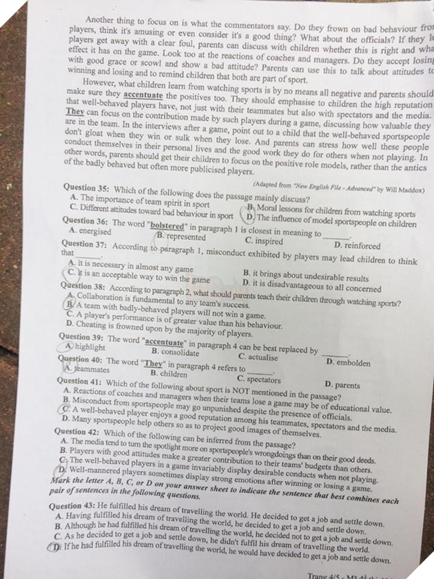 [CẬP NHẬT] Gợi ý đáp án các mã đề thi môn Ngoại ngữ kỳ thi THPT Quốc gia 2018 - Ảnh 9.