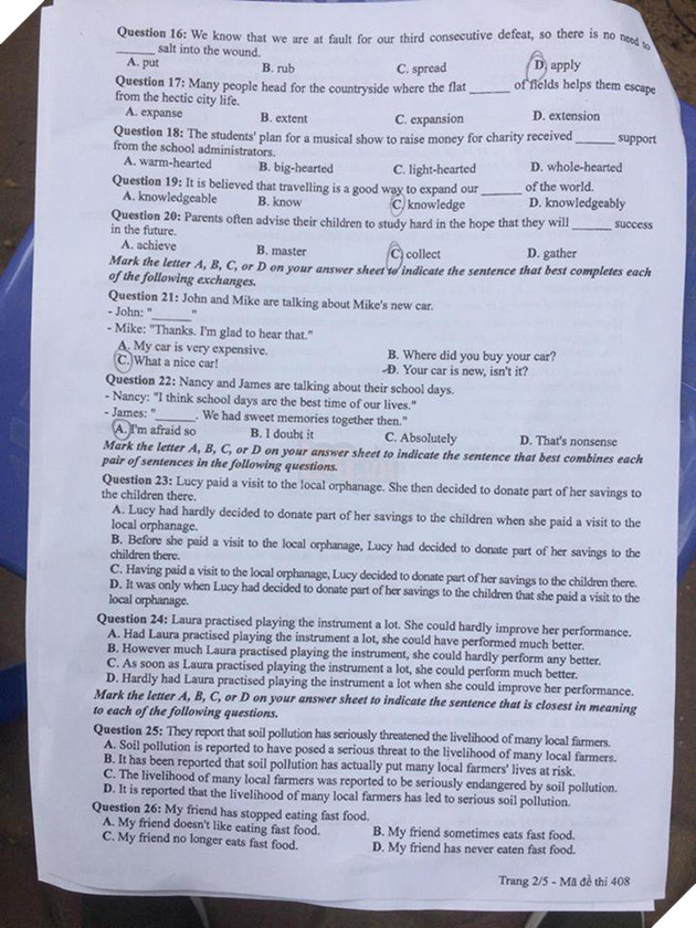 [CẬP NHẬT] Gợi ý đáp án các mã đề thi môn Ngoại ngữ kỳ thi THPT Quốc gia 2018 - Ảnh 12.