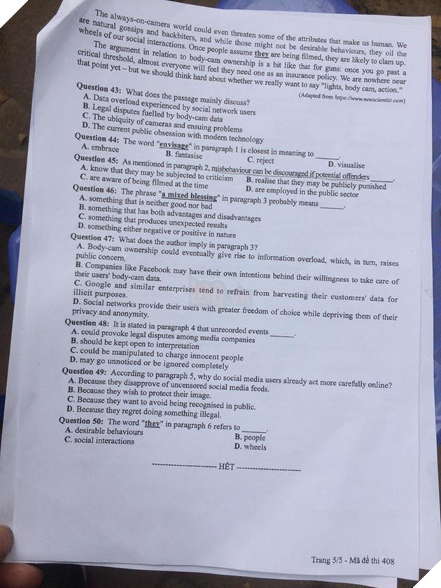 [CẬP NHẬT] Gợi ý đáp án các mã đề thi môn Ngoại ngữ kỳ thi THPT Quốc gia 2018 - Ảnh 15.