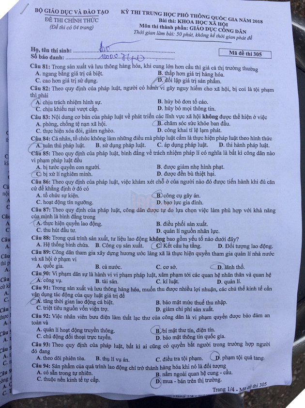 Đáp án đề thi THPT Quốc gia môn Giáo dục Công dân (tất cả mã đề) - Ảnh 2.