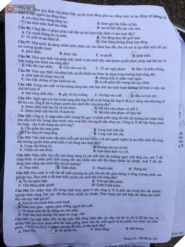 Đáp án đề thi THPT Quốc gia môn Giáo dục Công dân (tất cả mã đề) - Ảnh 3.