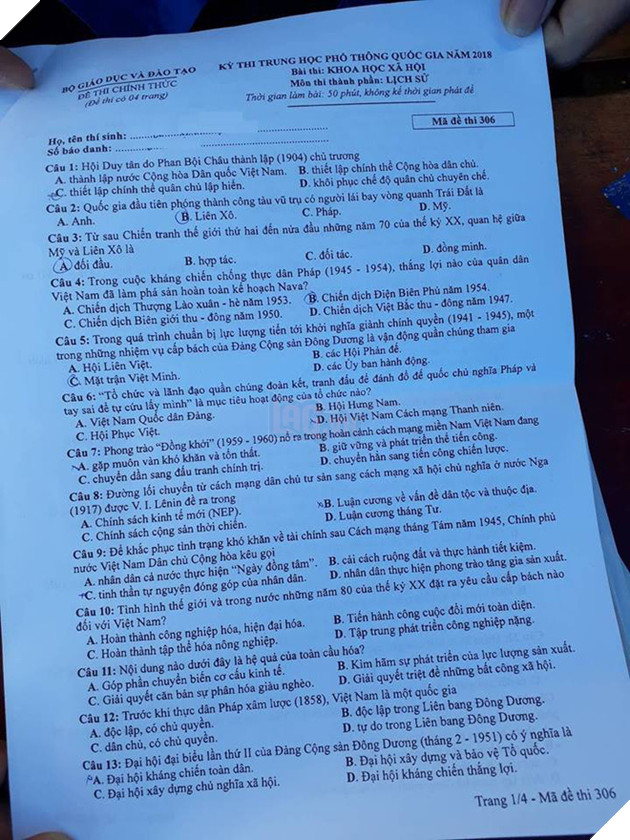 [CẬP NHẬT] Gợi ý đáp án các mã đề thi môn Lịch sử trong kỳ thi THPT Quốc gia 2018 - Ảnh 11.