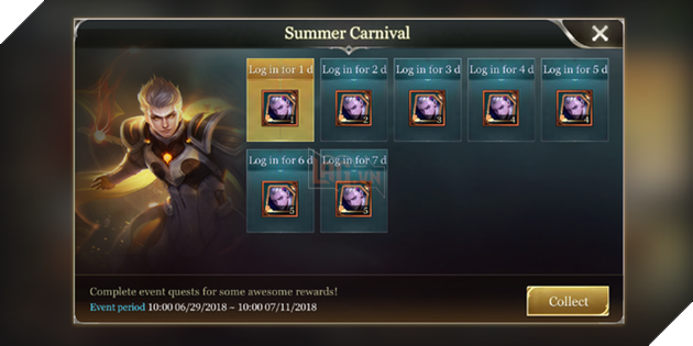 Từ ngày 29/6/2018 đến 11/7/2018, game thủ đăng nhập nhận quà trong 7 ngày ở mục Summer Carnival sẽ nhận tối đa 24 mảnh skin Tulen đề tài bóng đá.