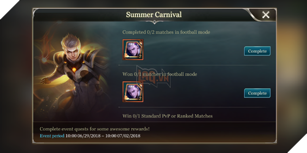 Từ ngày 29/6/2018 đến 2/7/2018, mỗi ngày game thủ chơi 2 trận mode bóng đá và thắng 1 trận sẽ nhận được tối đa 4 mảnh skin Tulen.