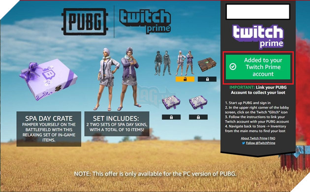 PUBG: Hướng dẫn nhận set đồ Spa Day của Twitch Prime miễn phí! 3