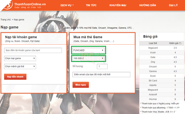 Liên Quân Poke - Hướng dẫn mua và nạp thẻ FunCard 5