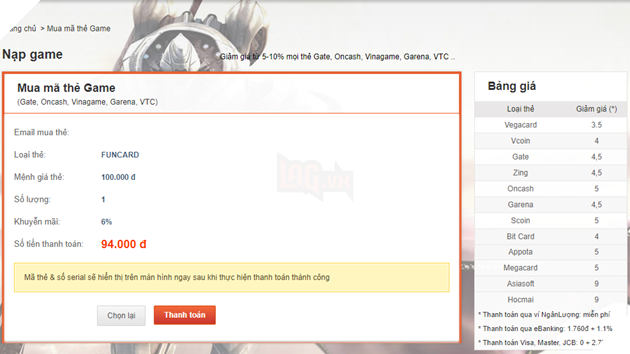 Liên Quân Poke - Hướng dẫn mua và nạp thẻ FunCard 6