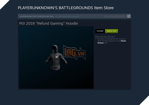 PUBG: Ủng hộ Refund Gaming bằng cách mua áo khoác hoodie giá chỉ 233k trên Steam