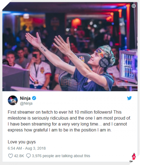 Ninja trở thành streamer đầu tiên đạt mốc 10 triệu người theo dõi trên Twitch