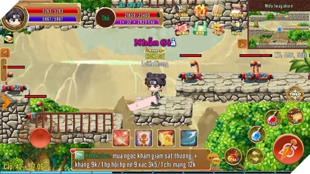 Nhân vật trong hình có gia tộc mang tên Hokage được hiển thị bằng chữ màu vàng đặt trên tên nhân vật