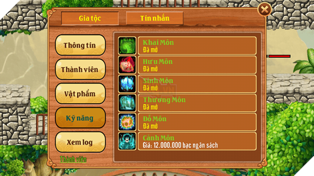 Các kỹ năng có trong Gia Tộc game Làng Lá Phiêu Lưu Ký