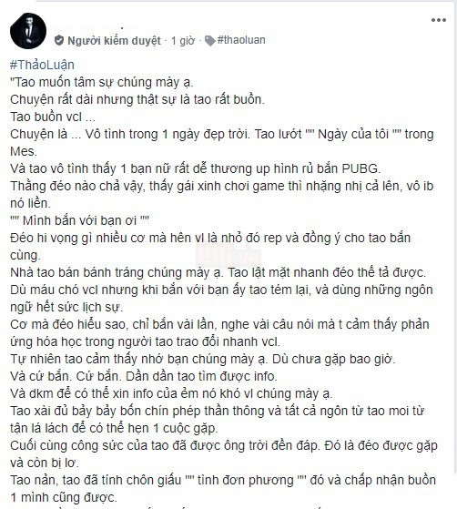 Rớt nước mắt với mối tình đơn phương yêu mà không dám nói của game thủ PUBG Việt - Ảnh 1.