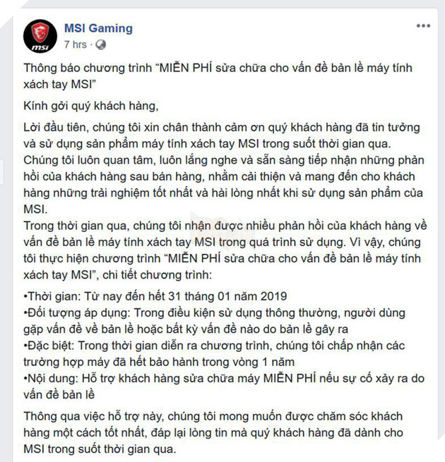 Sau cơn bão bản lề MSI Việt Nam quyết định sửa laptop miễn phí cho game thủ gặp lỗi này - Ảnh 5.