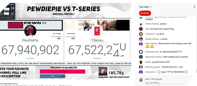 Mr.Beast bung tiền tỉ mua quảng cáo để giúp Pewdiepie đấu sub với T-Series 3