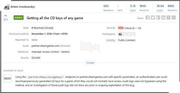 Hacker giúp Steam tìm ra bug lấy key không giới hạn, ẵm trọn 20.000 USD tiền thưởng