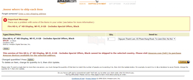 Có thể sẽ phải chuyển hướng để mua hàng trên Amazon International