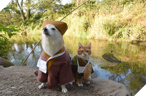 
Torajiro và Kikuchiyo câu cá bên suối.​