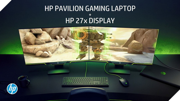 bộ đôi laptop HP Pavilion Gaming 15 và màn hình HP 27x 