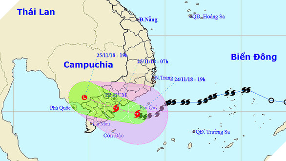 7h sáng mai 25-11 bão đổ bộ bờ biển Bình Thuận đến Bến Tre - Ảnh 1.